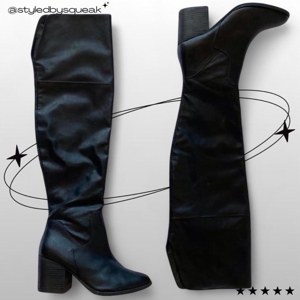 BP Luke Black Faux Leather Thigh High Over The Knee Boots 9.5